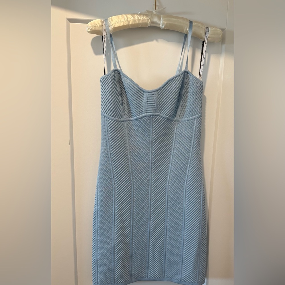 Herve Leger Light Blue Textured Mini Dress.